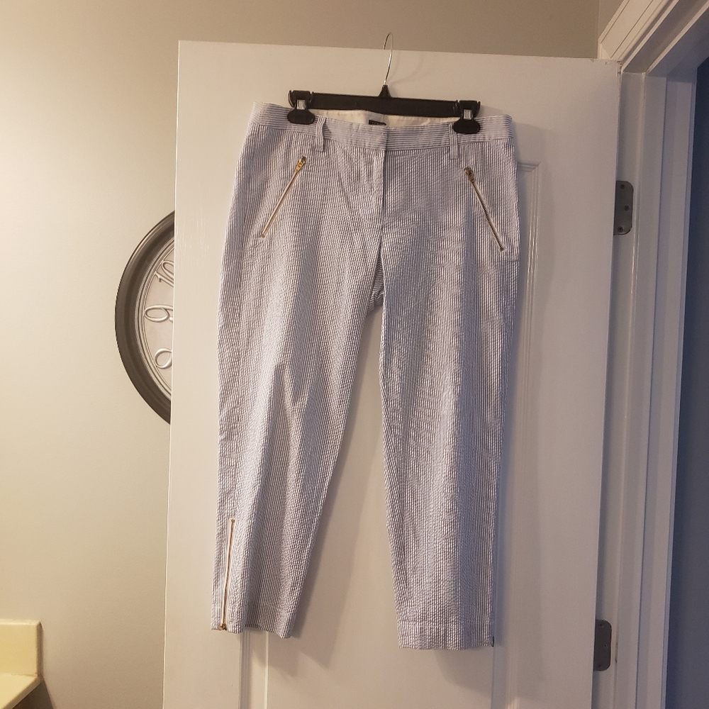 J Crew seersucker ankle zip pants size 8